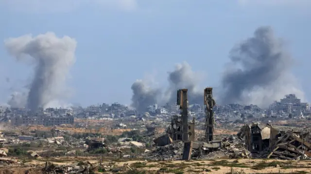Smoke plumes over Gaza