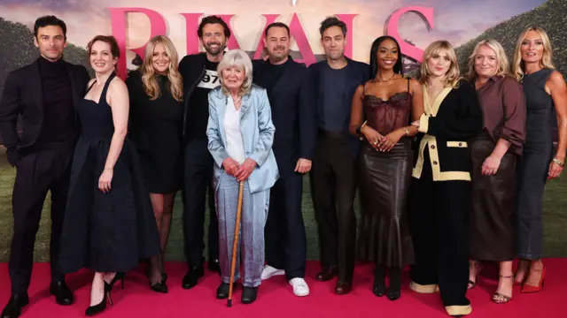 Aidan Turner, Katherine Parkinson, Emily Atack, David Tennant, Dame Jilly Cooper, Danny Dyer, Alex Hassell, Nafessa Williams, Bella Maclean, Claire Rushbrook and Victoria Smurfit attend a special UK screening of "Rivals" at The Ham Yard Hotel on September 17, 2024 in London, England. (Photo by Dave Benett/Getty Images for Disney+)