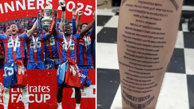Crystal Palace supporter Lewis Carey has had a tattoo of all the words 5 Live commentator John Murray said in the immediate aftermath of the Eagles' historic FA Cup final win over Manchester City
