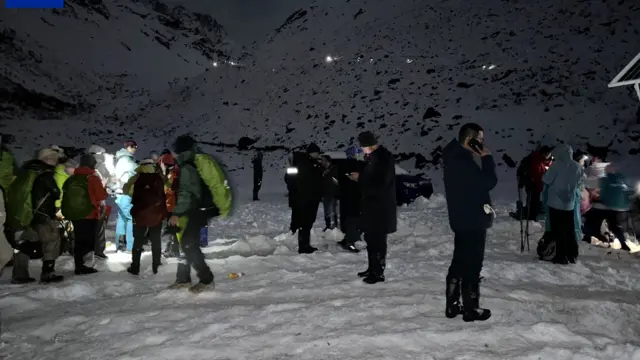 Trekkers gather for further rescue notice as the Tibetan authorities attempt to relocate them to safety