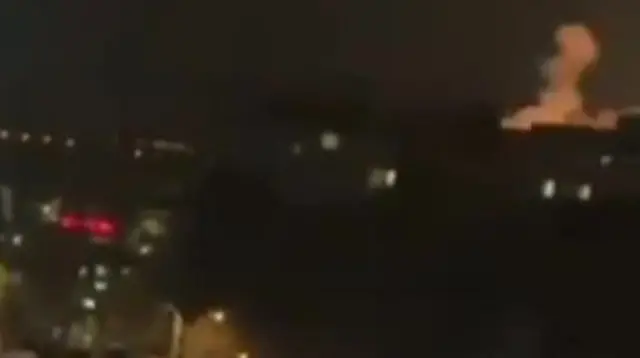 A screengrab from a verified video showing an explosion last night in Belgorod