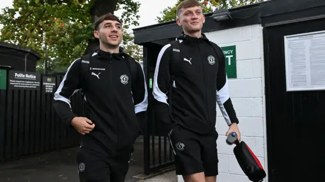 Crewe players arrive at Harrogate