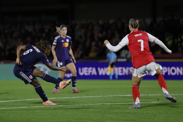 Olympique Lyonnais' Melchie Dumornay scores their second goal