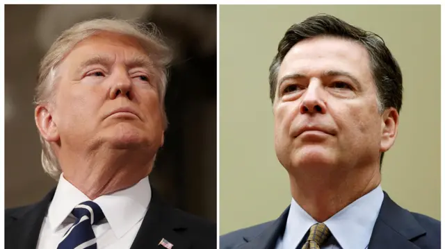 A combination photo shows U.S. President Donald Trump (L) in the House of Representatives in Washington, U.S., on February 28, 2017 and FBI Director James Comey in Washington U.S. on July 7, 2016