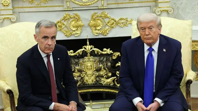 Carney (left) and Trump (right) sitting in the Oval Office