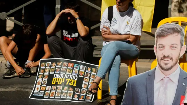 Families of Israeli hostages and supporters protest outside Israeli Prime Minister Benjamin Netanyahu's residence, marking the two-year anniversary of the deadly October 7, 2023 attack on Israel by Hamas from Gaza, in Jerusalem,