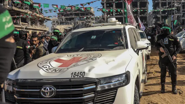 An ICRC vehicle in Gaza at the release of Israeli hostages