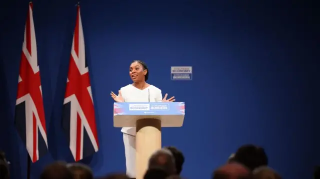 British Conservative Party Leader Kemi Badenoch speaks on the final day of the Conservative Party Conference in Manchester, Britain, 08 October 2025.