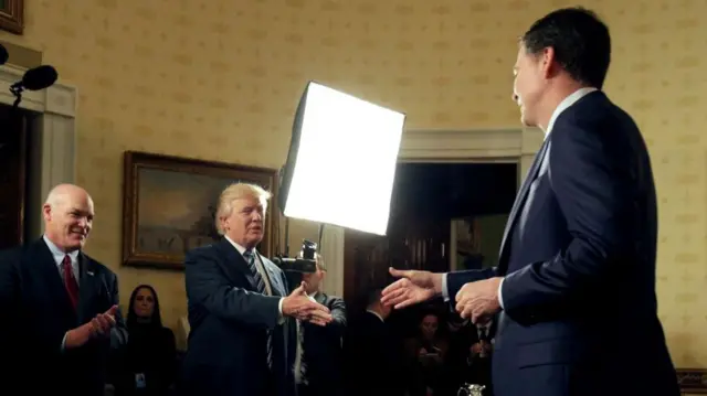 Donald Trump and James Comey in the Oval Office