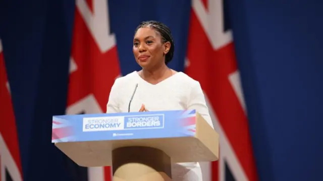 ritish Conservative Party Leader Kemi Badenoch speaks on the final day of the Conservative Party Conference in Manchester, Britain, 08 October 2025.
