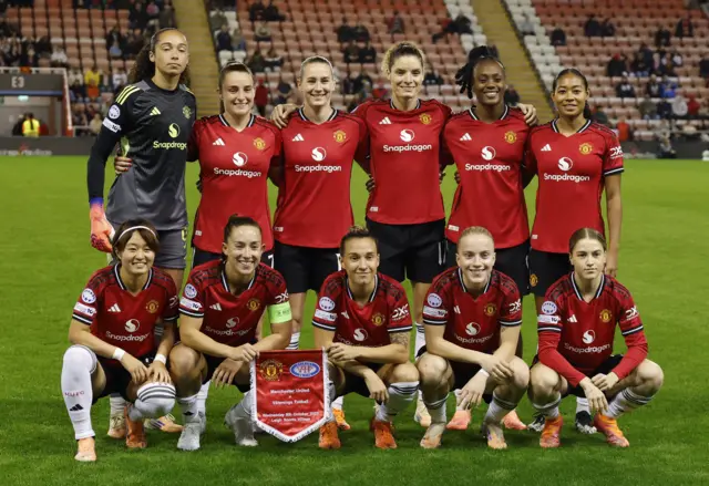 Manchester United players pose for a team group photo