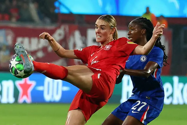 Chelsea's Oriane Jean-Francois in action with FC Twente's Jill Roord
