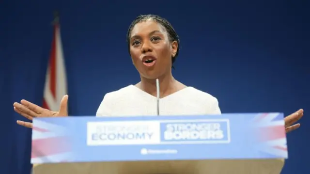 Conservative Party leader Kemi Badenoch delivers her keynote speech to the Conservative Party Conference at the Manchester Central Convention Complex