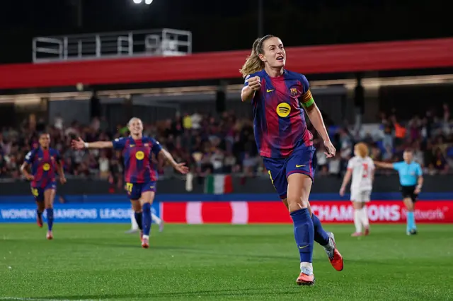 Putellas celebrates scoring v Bayern