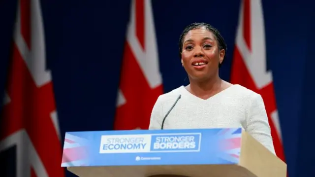 Britain's Conservative Party Leader Kemi Badenoch delivers her keynote speech on the final day of the Conservative Party conference, in Manchester, Britain, October 8, 2025.