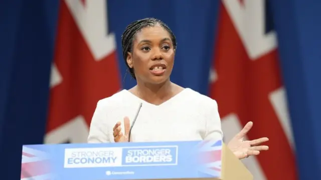 Conservative Party leader Kemi Badenoch delivers her keynote speech to the Conservative Party Conference at the Manchester Central Convention Complex.