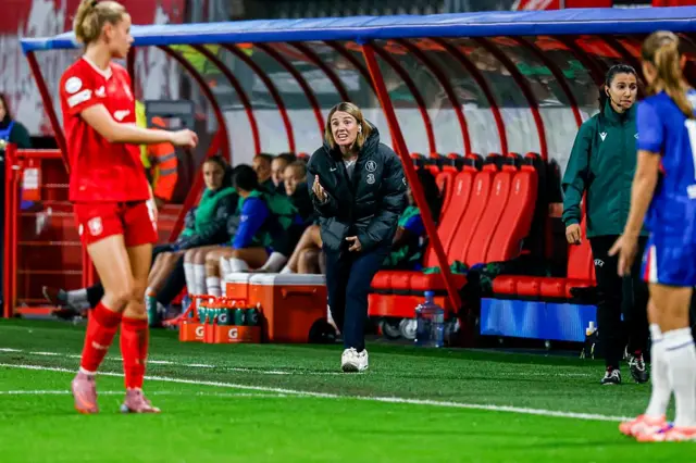 head coach Sonia Bompastor of Chelsea FC looks on during the UEFA Women's Champions League 2025/26 league phase match between FC Twente and Chelsea FC Women at FC Twente Stadion on October 8, 2025 in Enschede, Netherlands.