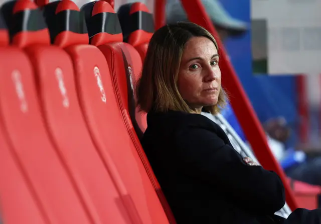 Sonia Bompastor, Manager of Chelsea, looks on from the dugout prior to the UEFA Women's Champions League 2025/26 league phase match between FC Twente and Chelsea FC Women at De Grolsch Veste on October 08, 2025 in Hengelo, Netherlands.