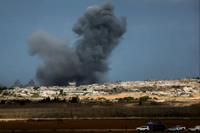 Israel and Hamas Agree to First Phase of Gaza Peace Deal, Trump Says 4 Smoke rises from Gaza, after U.S. President Donald Trump announced that Israel and Hamas agreed on the first phase of a Gaza ceasefire, as seen from the Israeli side of the border with Gaza, October 9, 2025