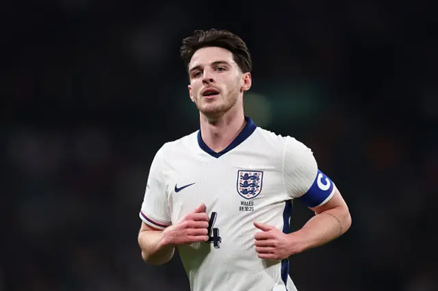 Declan Rice of England looks on