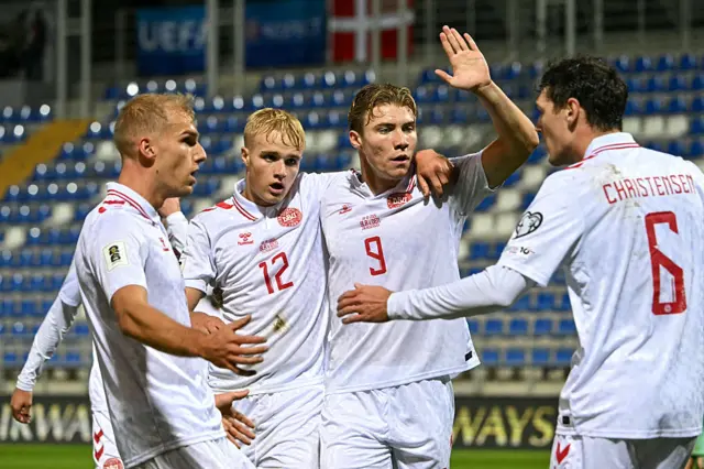 Denmark celebrate a goal
