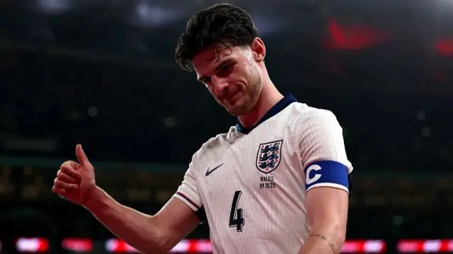 Declan Rice of England acknowledges the fans
