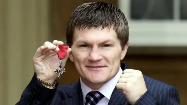Ricky Hatton with his MBE at Buckingham Palace, London, in 2007