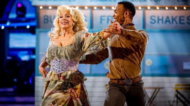 Presenters Alex Kingston and Johannes Radebe during their appearance on the live show of Saturday's Strictly