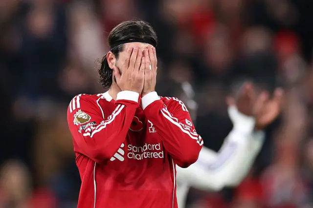 Dominik Szoboszlai of Liverpool reacts after a missed chance