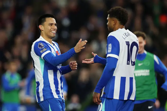 Diego Gomez of Brighton & Hove Albion celebrates scoring his team's second goal