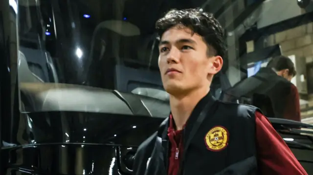 Motherwell's Elijah Just arrives ahead of a Premier Sports Cup Semi-Final match between Motherwell and St Mirren at Hampden Park