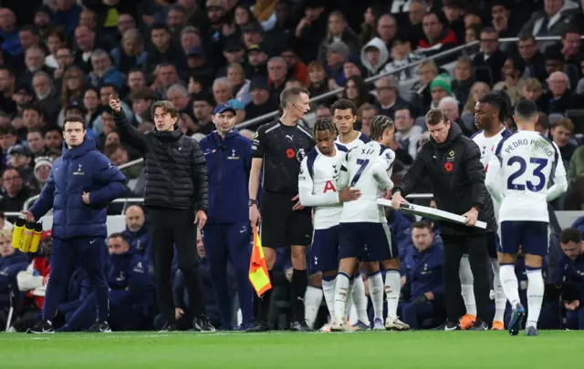 Tottenham Hotspur's Wilson Odobert comes on as a substitute to replace Xavi Simons