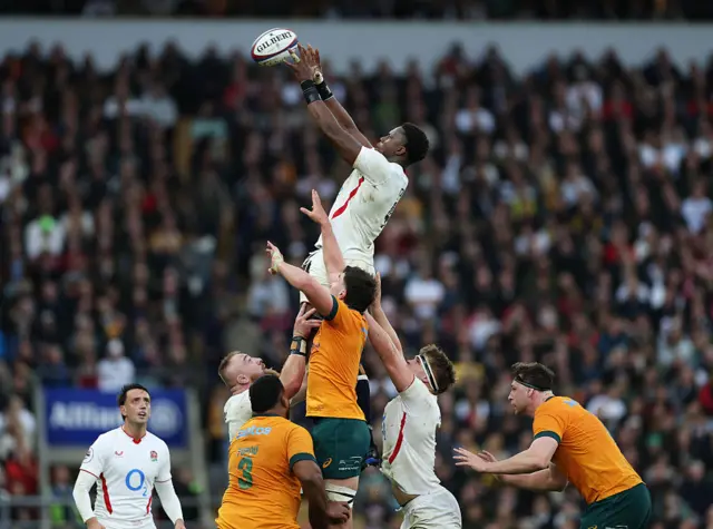 Maro Itoje of England wins the ball in the line out during the Quilter Nations Series 2025