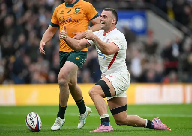 Ben Earl celebrating scoring a try