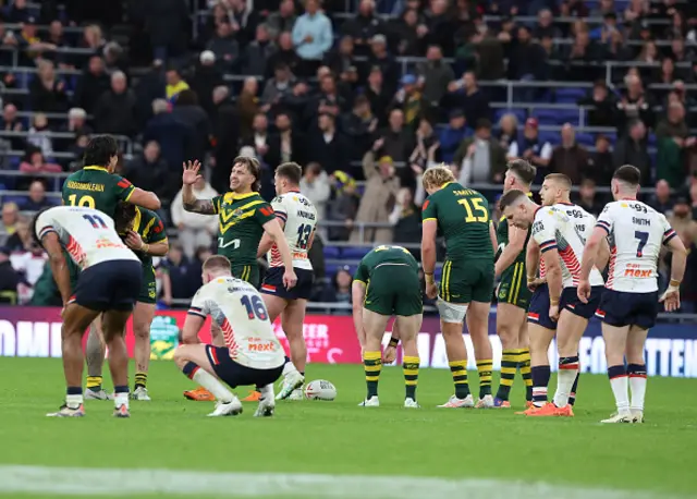 Players react after the Rugby League Ashes match