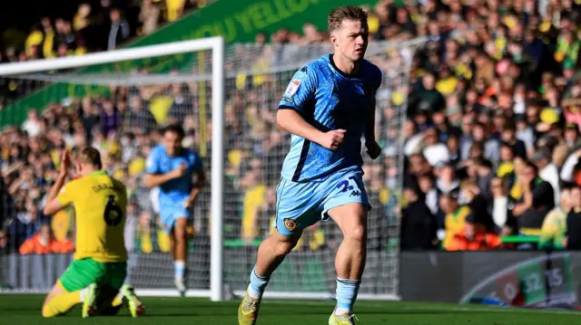 Joe Gelhardt runs away after scoring for Hull City
