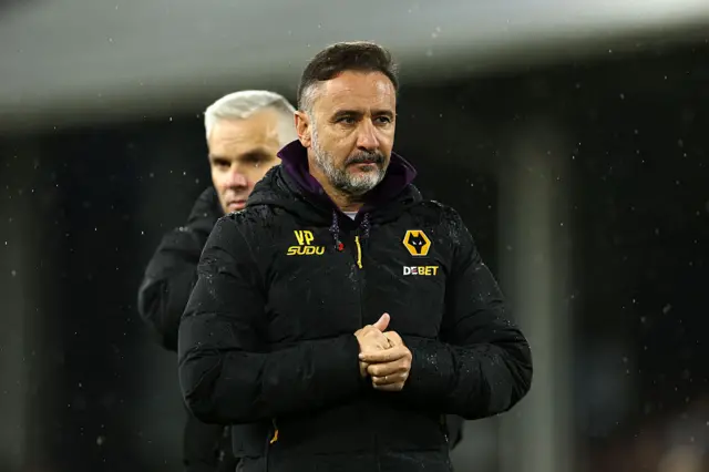 Vitor Pereira, Manager of Wolverhampton Wanderers, looks on after the team's defeat in the Premier League match between Fulham and Wolverhampton Wanderers at Craven Cottage on November 01, 2025 in London, England.