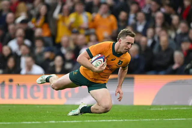 Harry Potter of Australia scores his team's first try during the Quilter Nations Series 2025