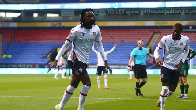 Ibrahim Cissoko celebrates giving Bolton the lead