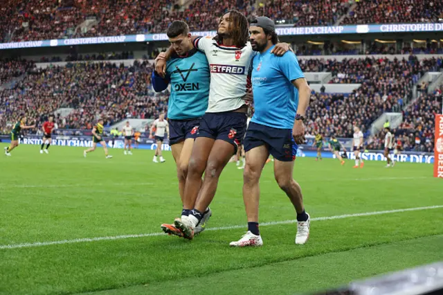 Dom Young of England goes off injured