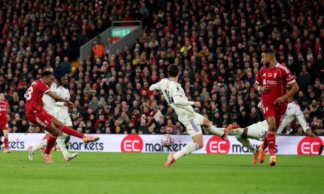 Liverpool's Ryan Gravenberch scores their second goal