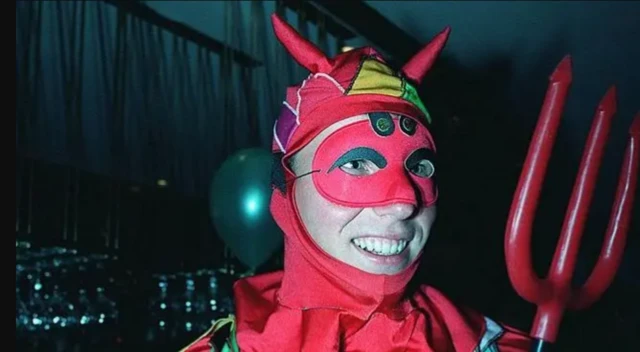 Mike Atherton dressed at a party dressed as a devil