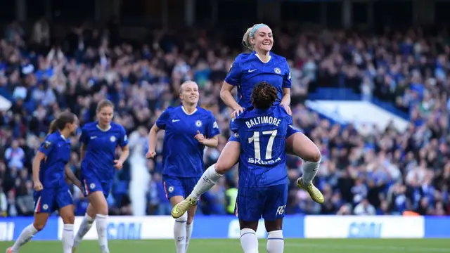 Ellie Carpenter celebrates her goal with Sandy Baltimore