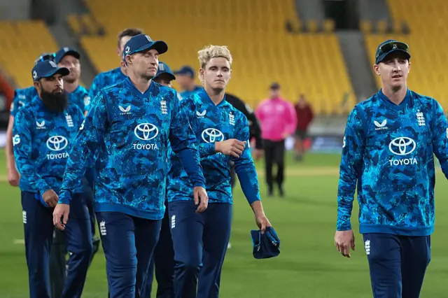 England's players trudge off the field in Wellington looking miserable