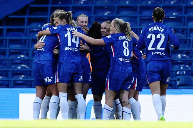 Ellie Carpenter of Chelsea celebrates scoring her team's first goal with teammates