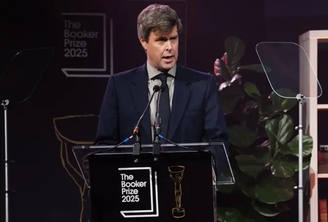David Szalay gives a speech after being named as the winner of the 2025 Booker Prize