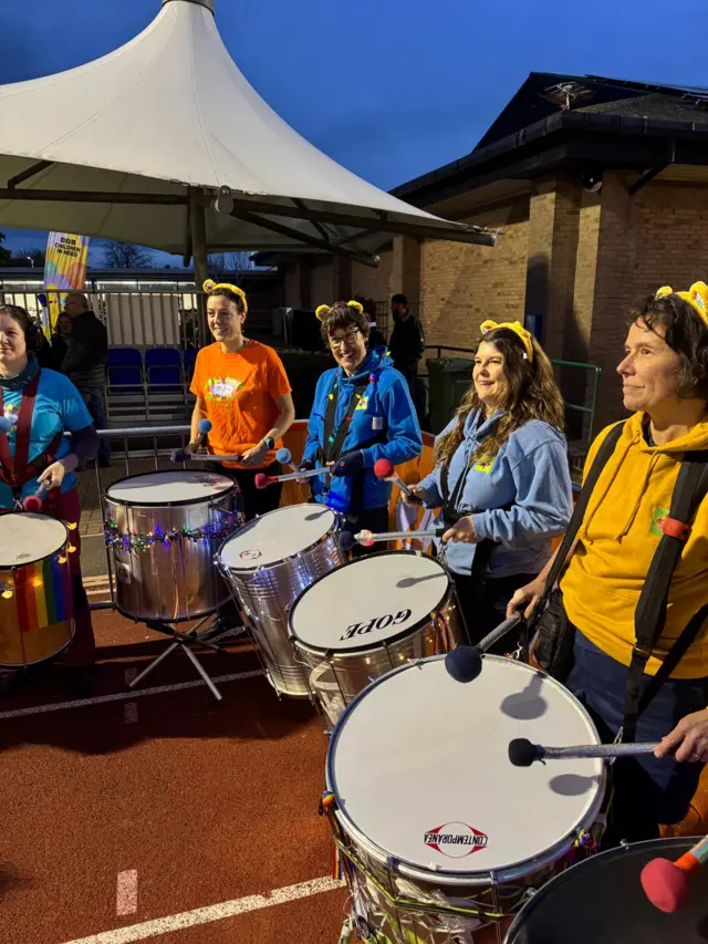 Hexham Samba Band at the finish line.