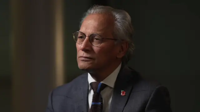 Samir Shah pictured in an interview with the BBC's Katie Razzall