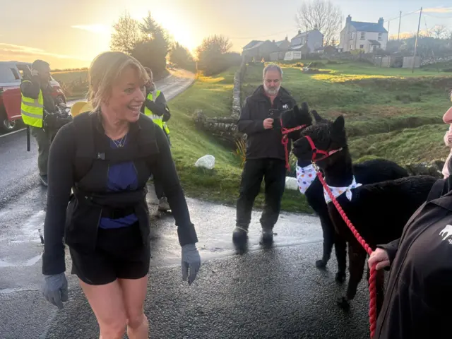 Sara Cox with llamas