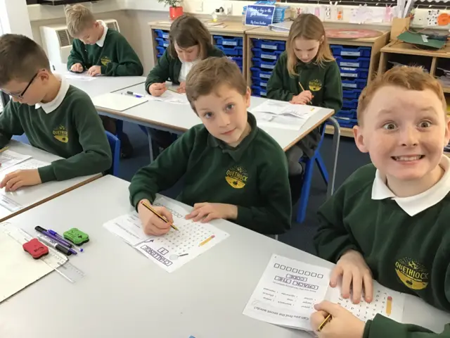 Students at Quethiock School filling out their Anti-Bullying Week Mission Packs.
